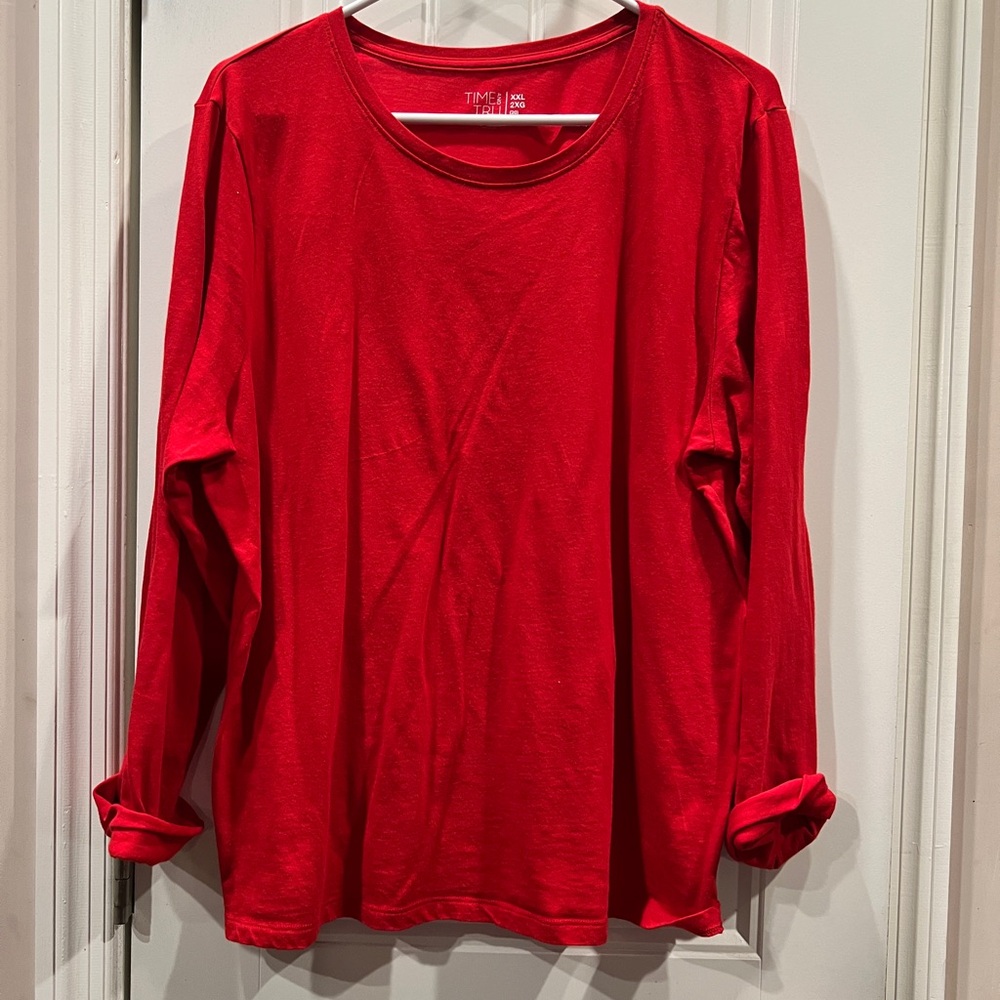Time and Tru Bright Red Long Sleeve Tee Shirt Top Sz 2x 20